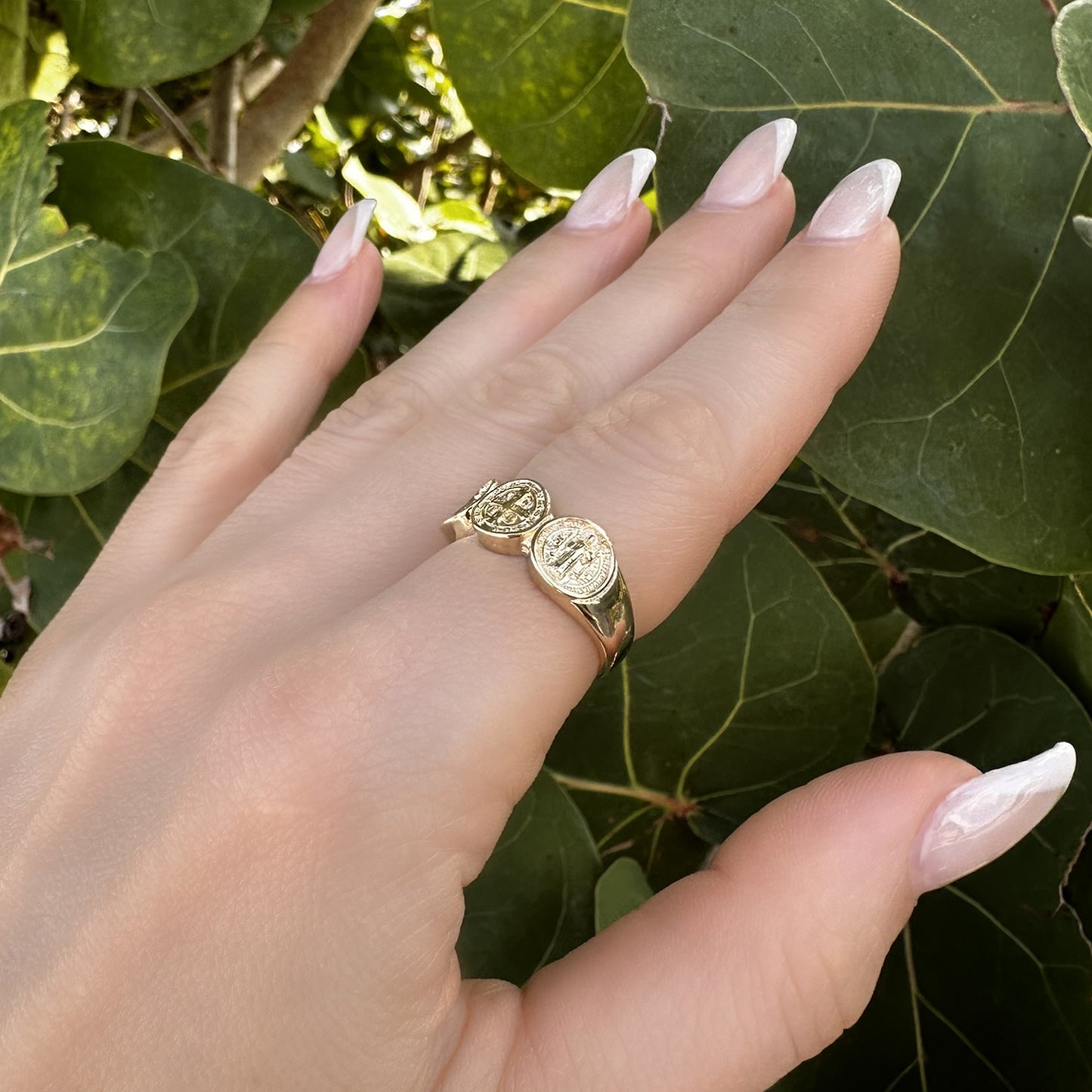 Saint Benedict Cross Ring with Triple Medallion Design