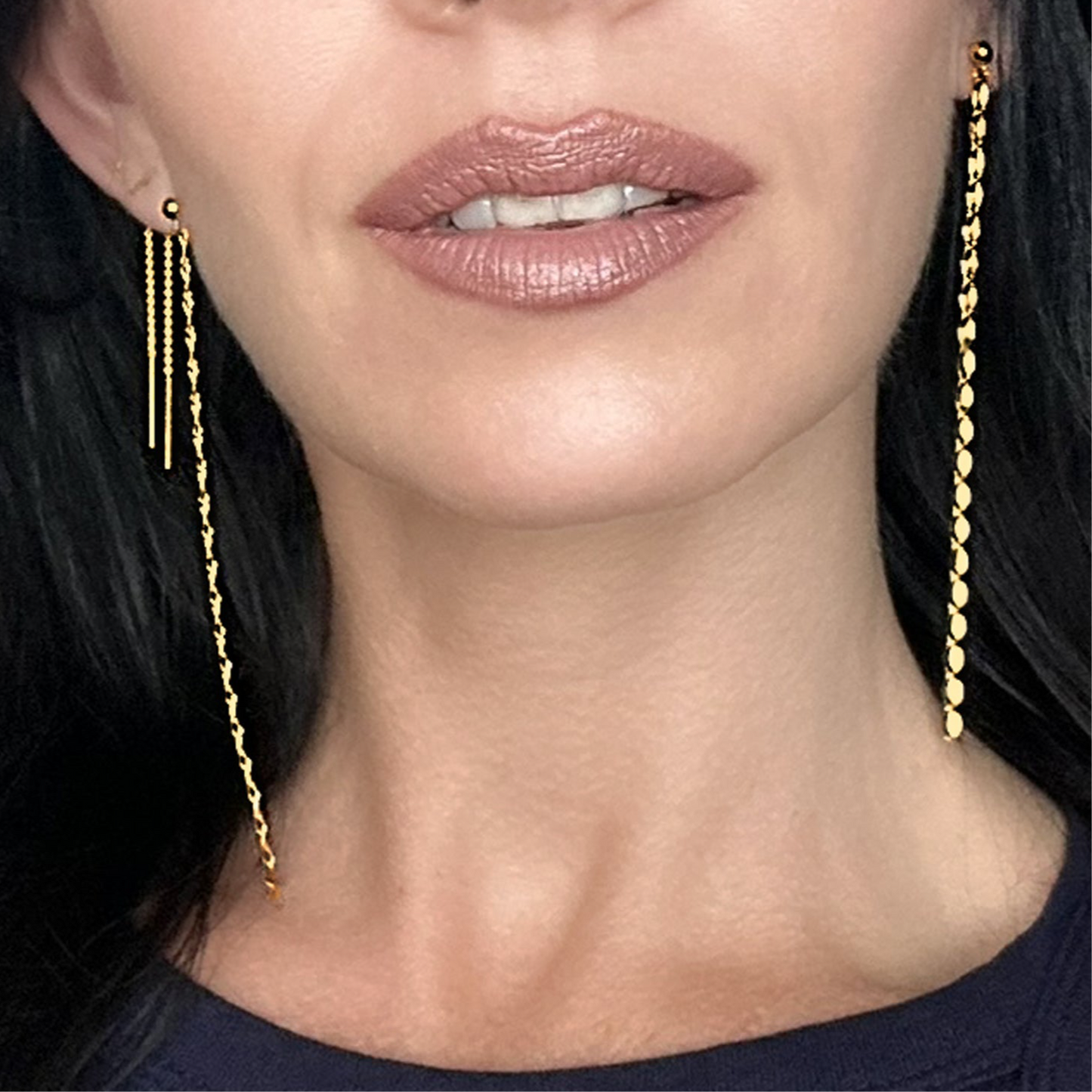 Pendientes colgantes de cadena extra larga rellenos de oro de 18 quilates