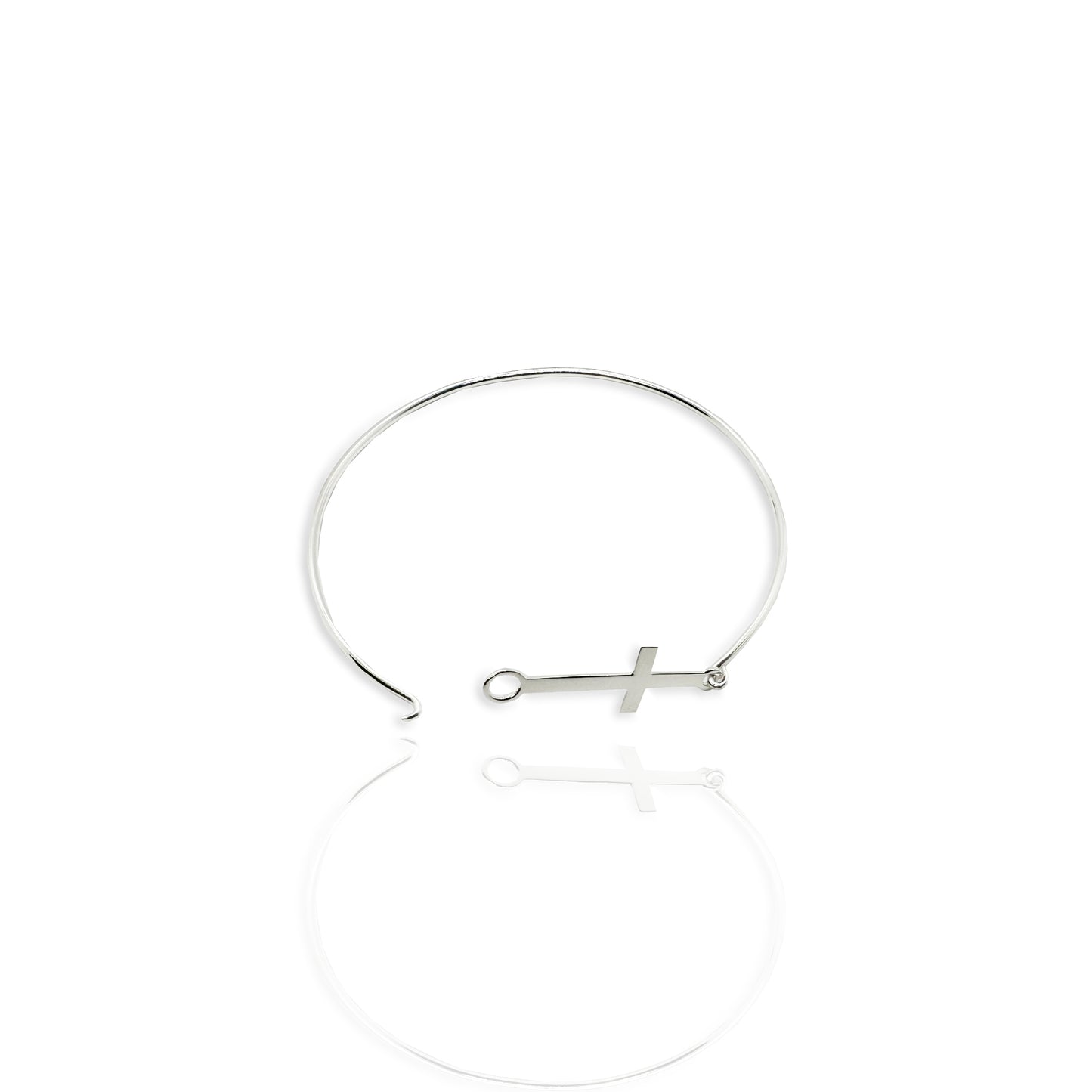 Sideways Cross Bangle Bracelet in Premium Sterling Silver