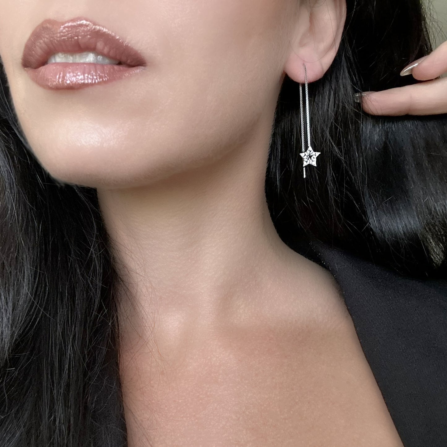 CZ star threader earrings in Premium Sterling Silver
