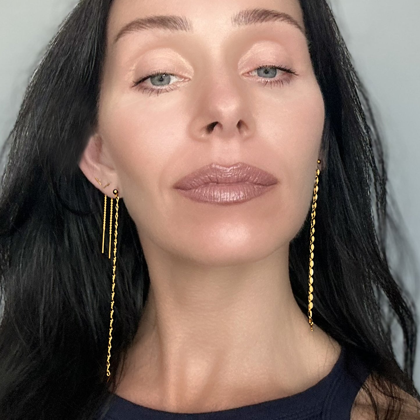 Pendientes colgantes de cadena extra larga rellenos de oro de 18 quilates