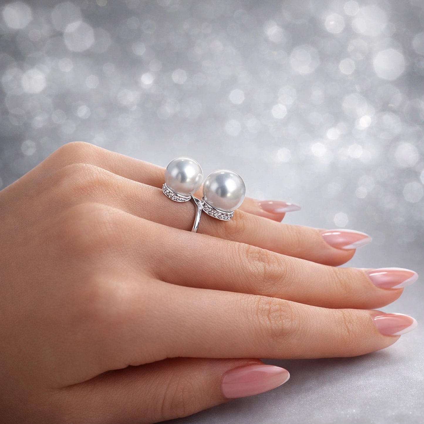 Anillo de cóctel grande con perla infinita