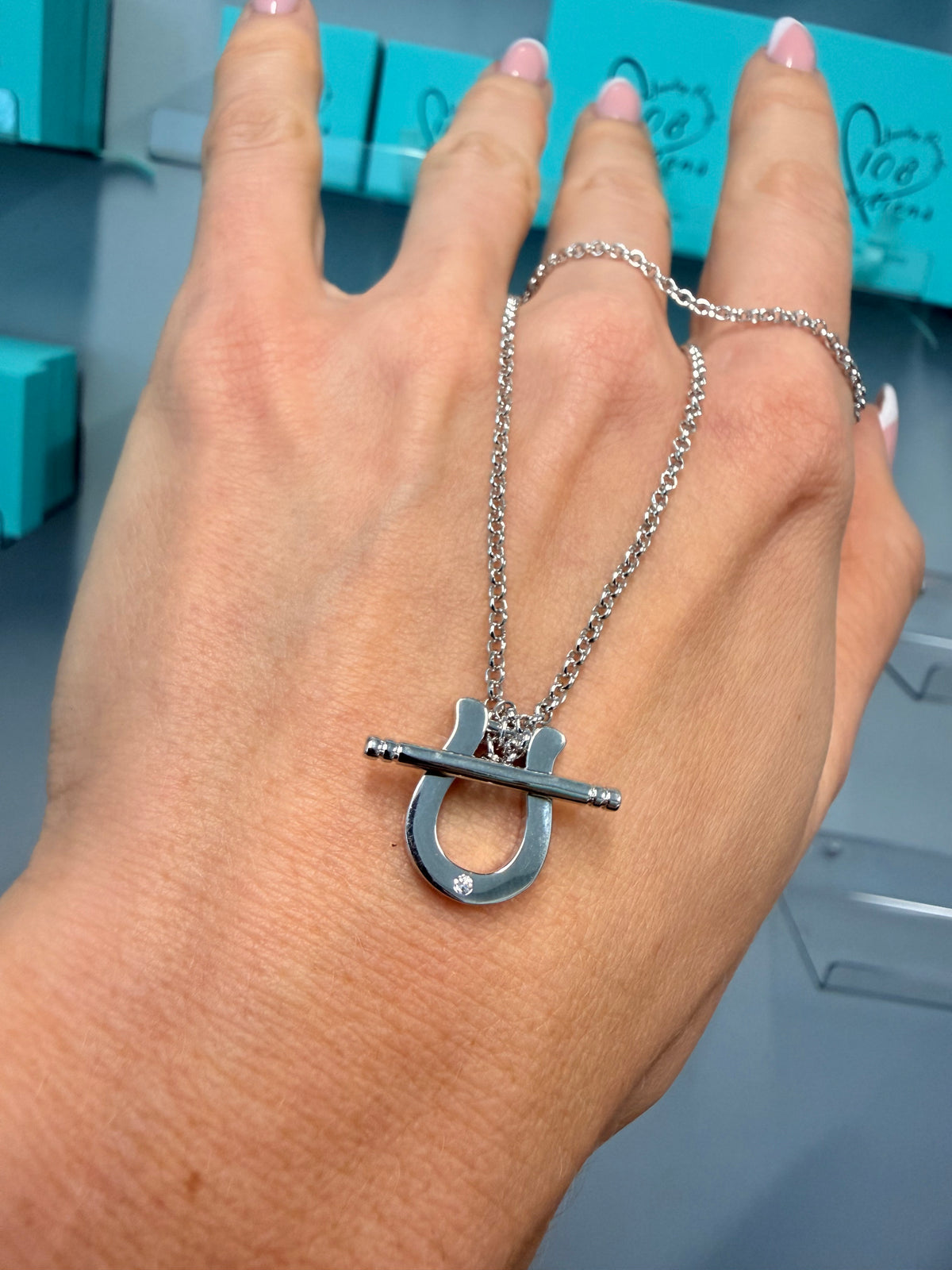 Sterling Silver Lucky Horseshoe Toggle Necklace