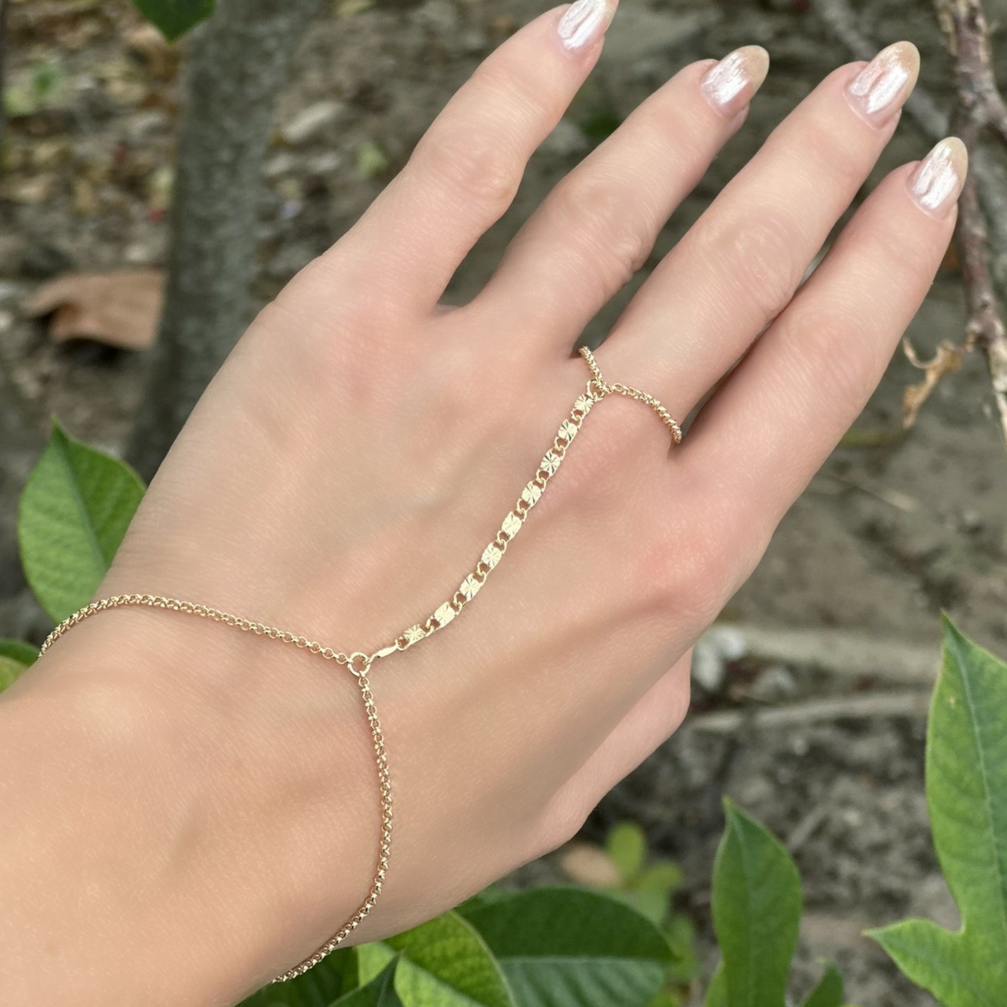 18K Gold Filled Hand Chain with Elegant Diamond Cut Design
