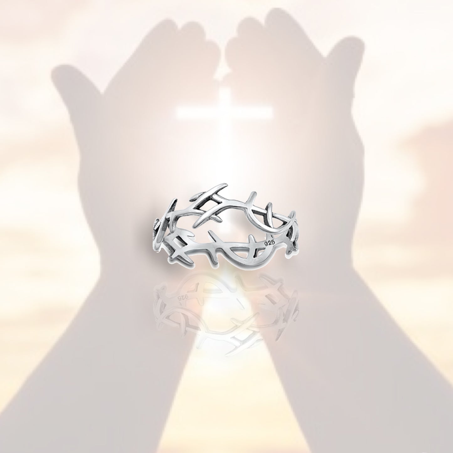Jesus Crown of Thorns Ring in Sterling Silver