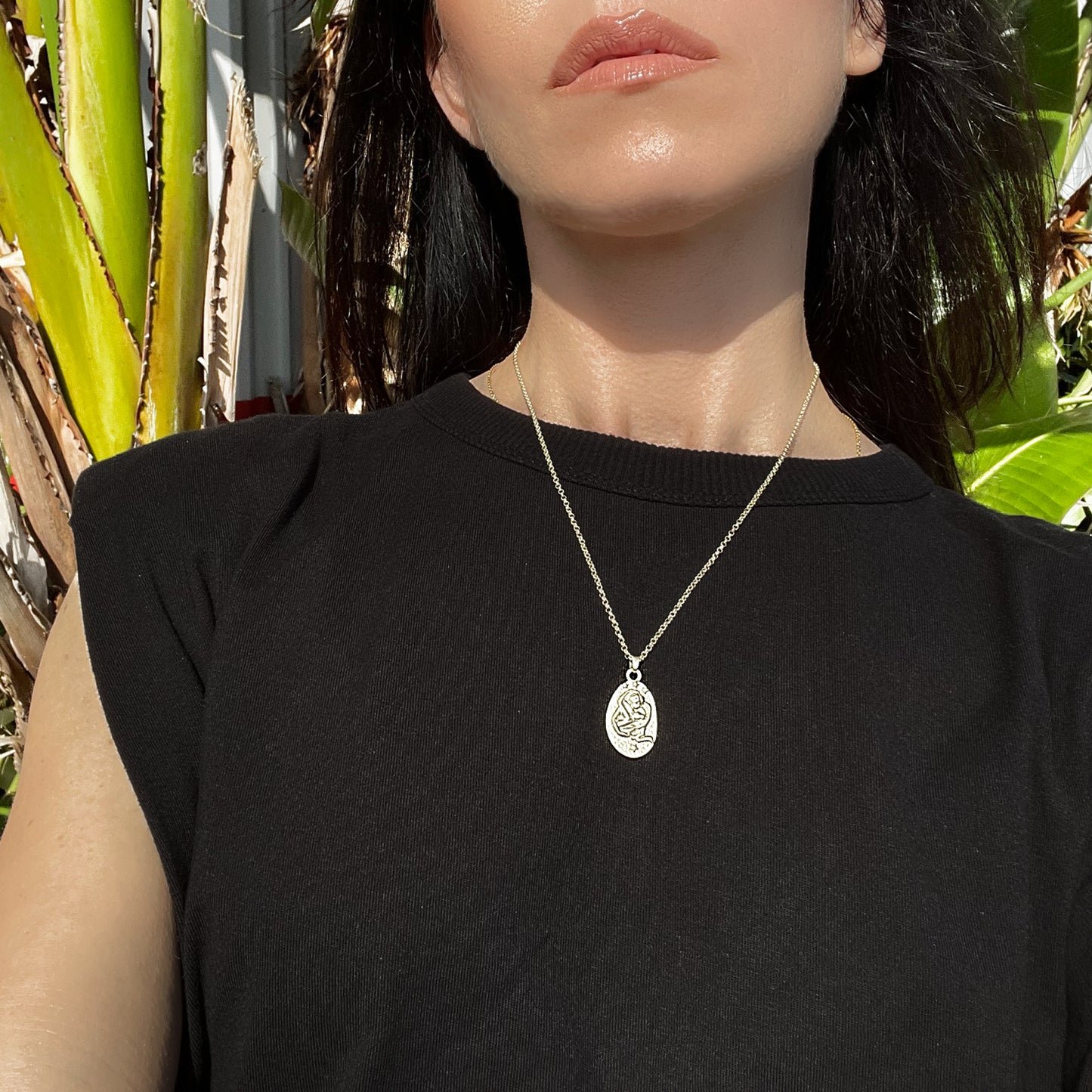 Matte Gold Oval Medallion Necklace