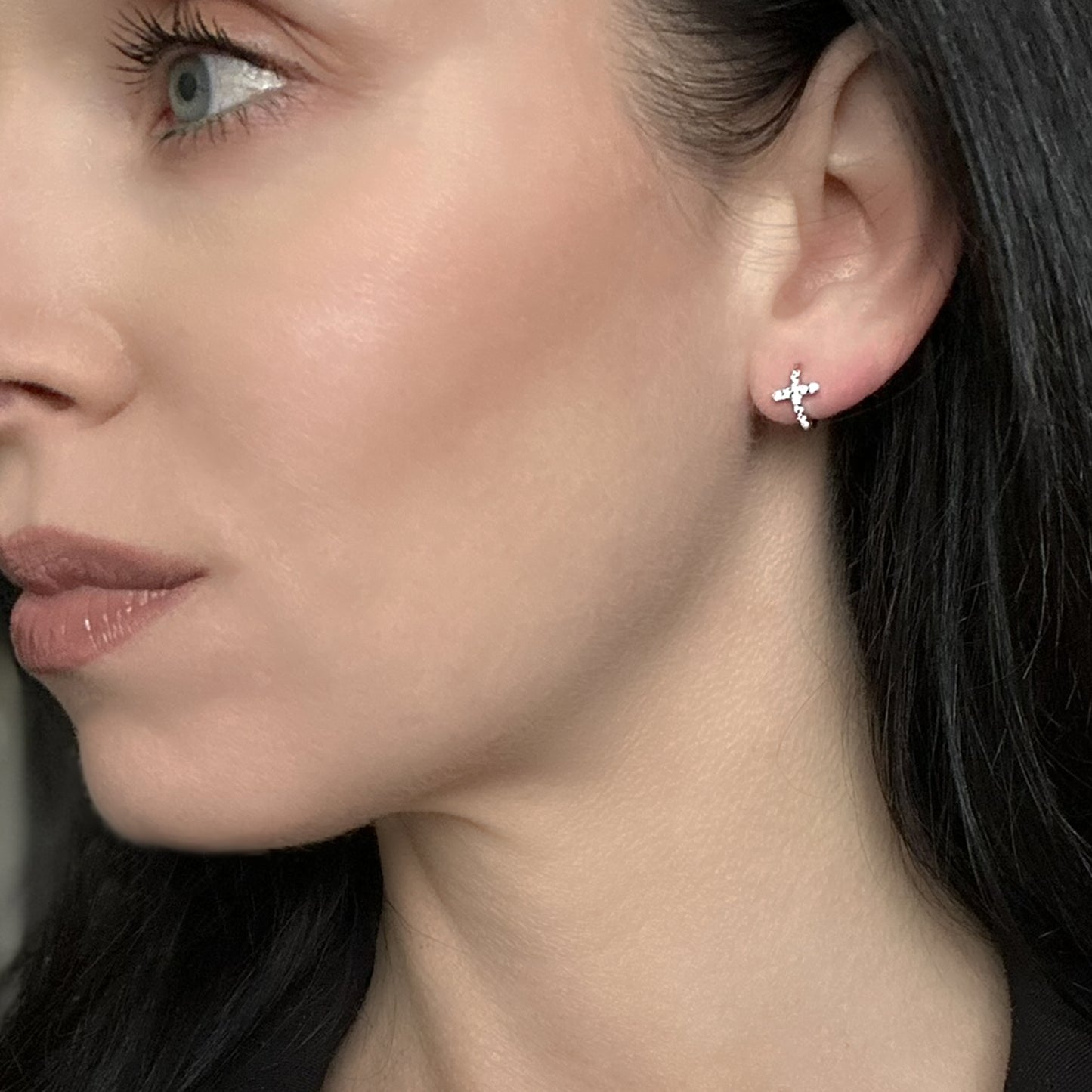 Tiny Pave Cross Huggie Hoop Earrings