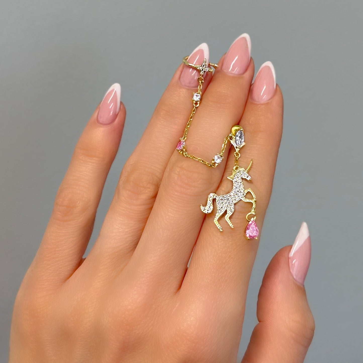 Unicorn Chain Threader Cuff Earring in Gold with CZs