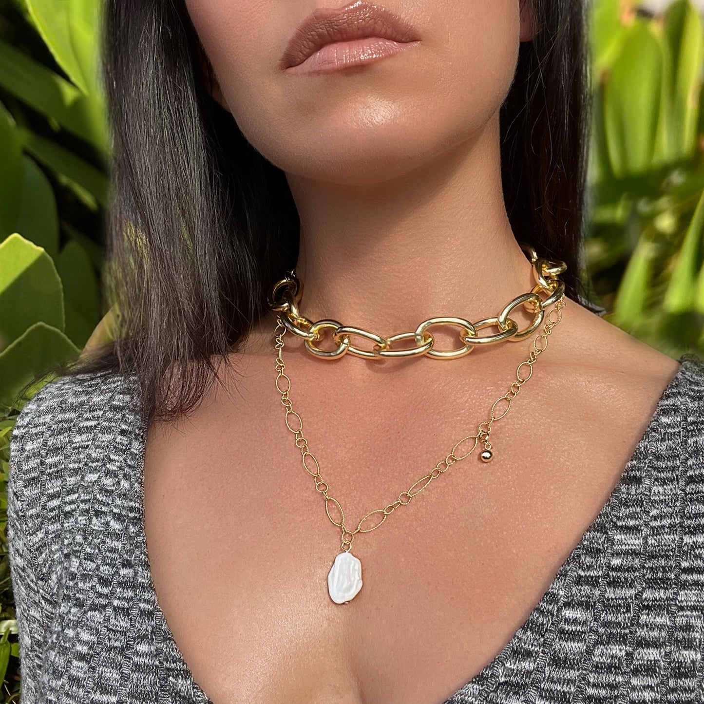 Chunky Chain Link Statement Necklace in Gold or Silver Overlays