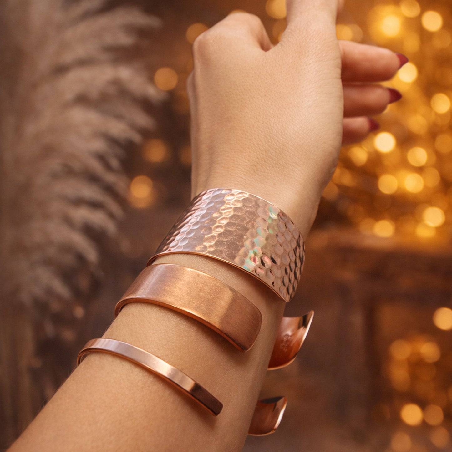 Tapered Hammered Solid Copper Cuff