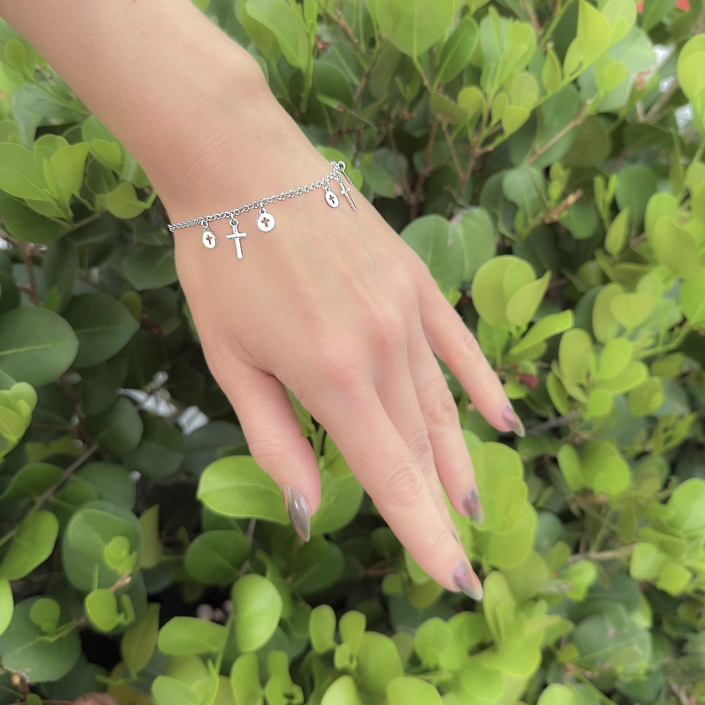 Sterling Silver Faith Bracelet with Purity Dangle Cross Charms