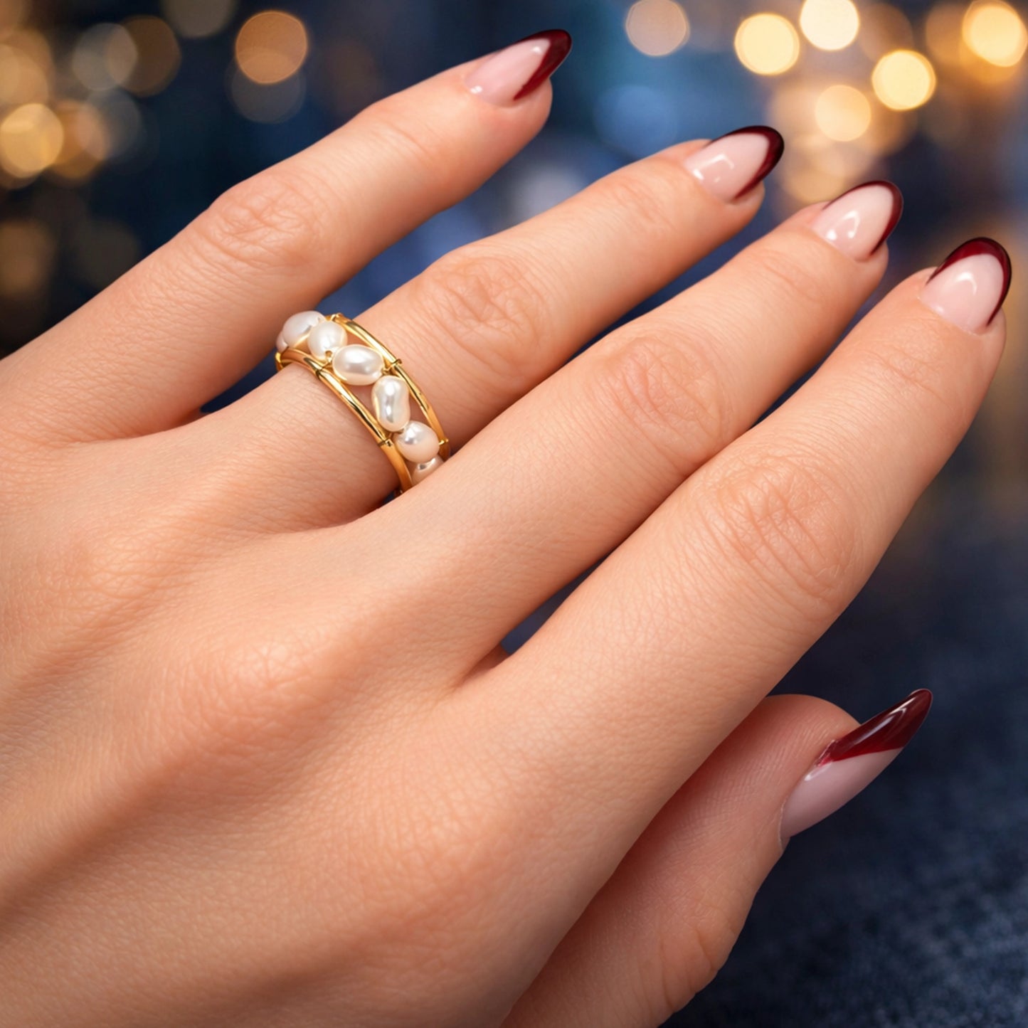 Anillo abierto de perlas de agua dulce