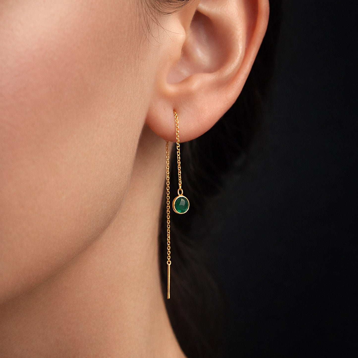 Pendientes de enhebrado de ónix verde