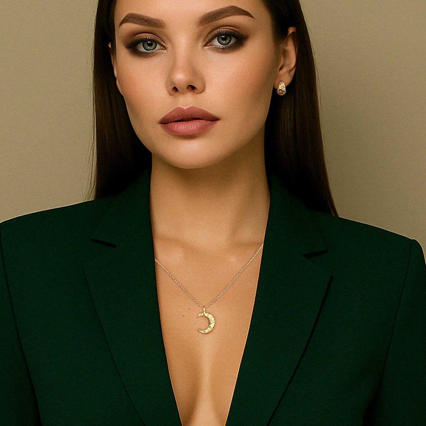 Crescent Moon Puffed Pendant Necklace