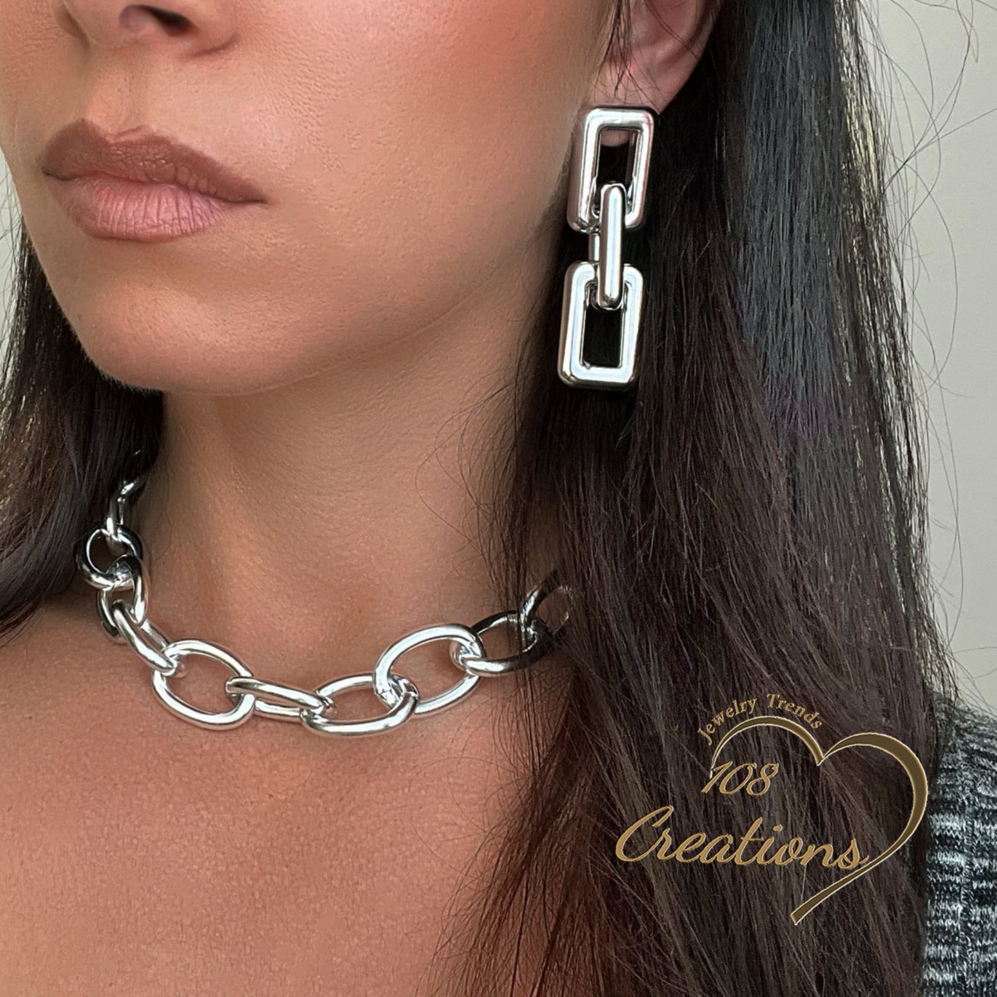 Pendientes llamativos de cadena de eslabones gruesos
