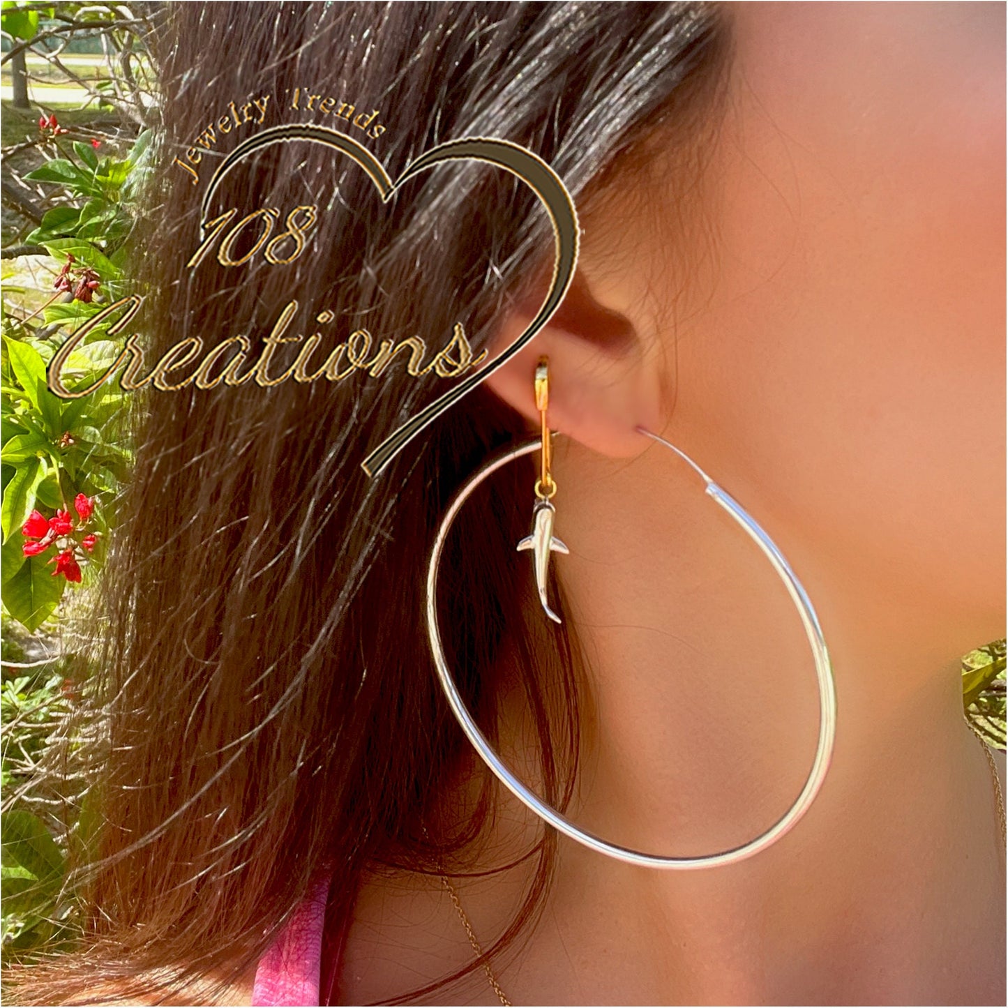 Pendiente individual colgante de tiburón con imperdible