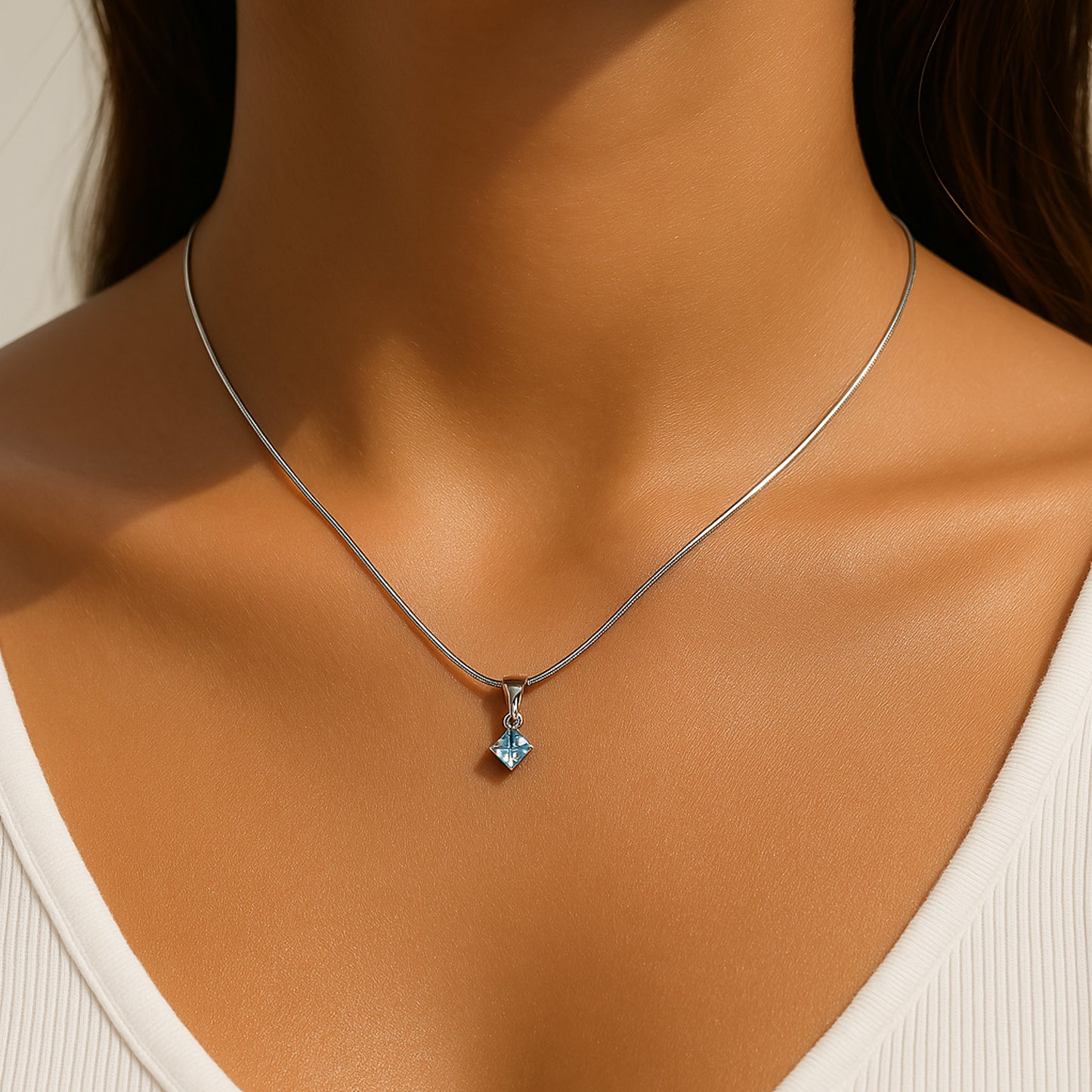 Rhombus Shape Birthstone Charm Necklace