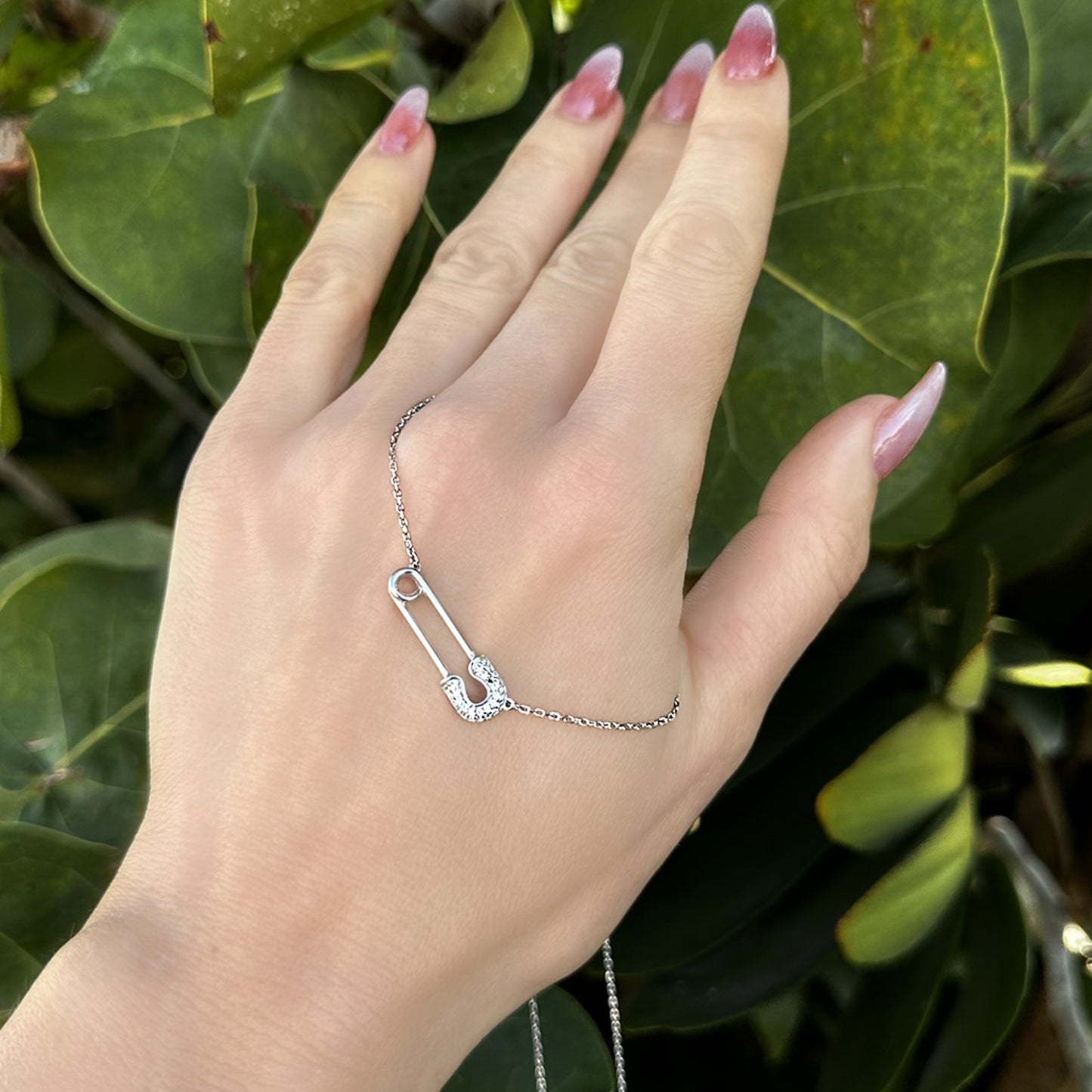 Pave Safety Pin Dainty Necklace
