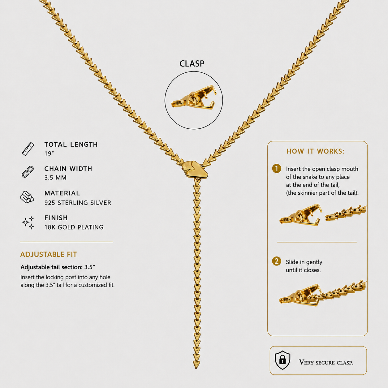 Gold Snake Chain Lariat Necklace