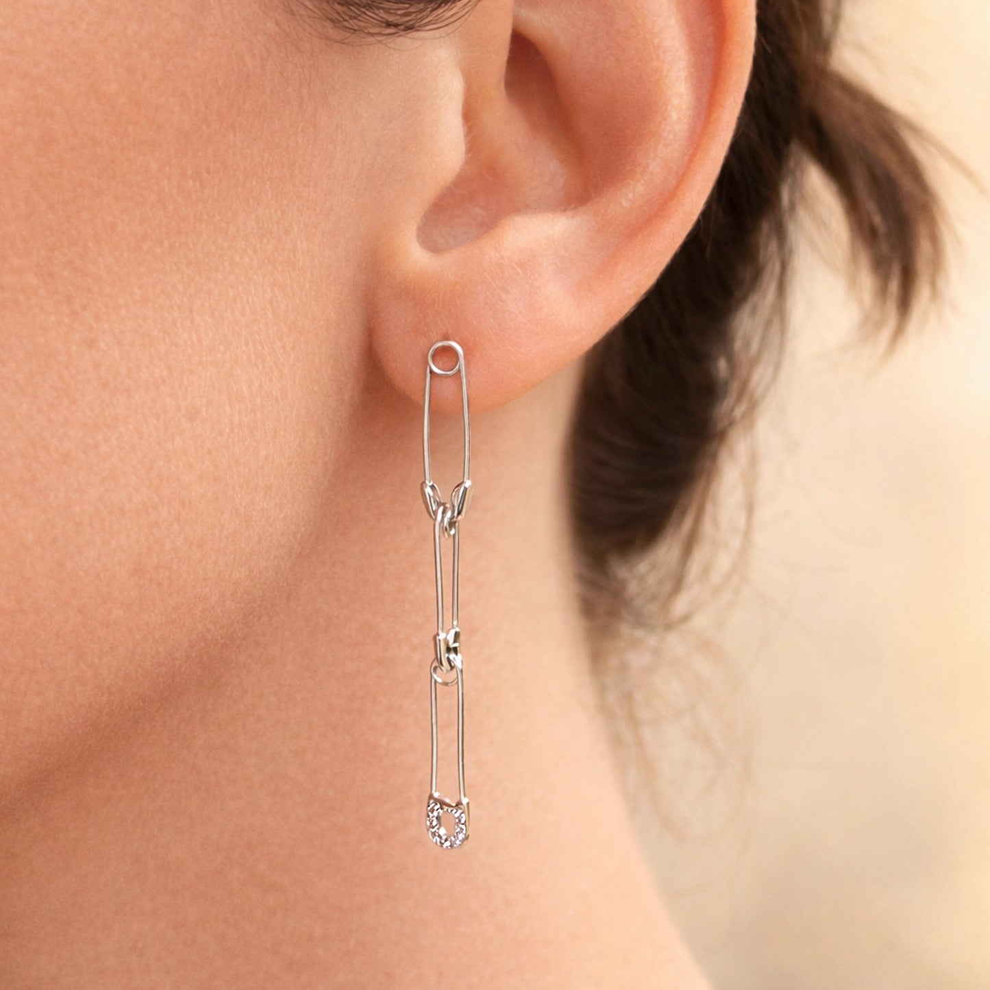 Safety Pin Long Drop Earrings