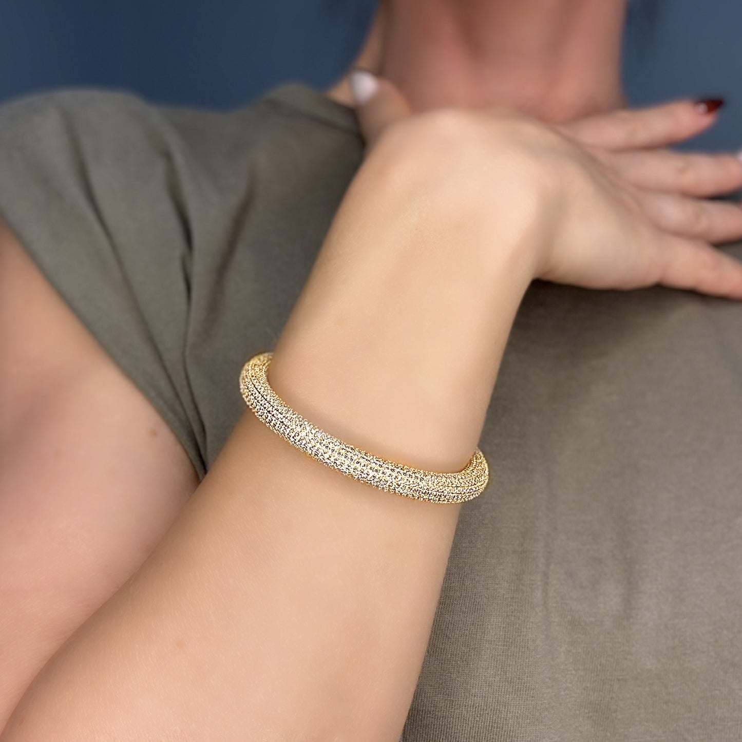 Iced Cuff Statement Bracelet in 18K Gold Filled or Silver Filled