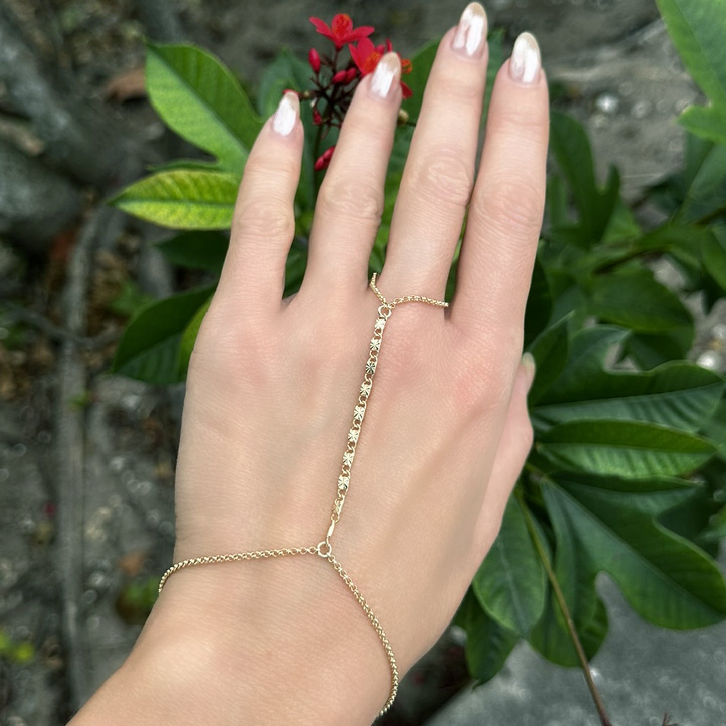 18K Gold Filled Hand Chain with Elegant Diamond Cut Design