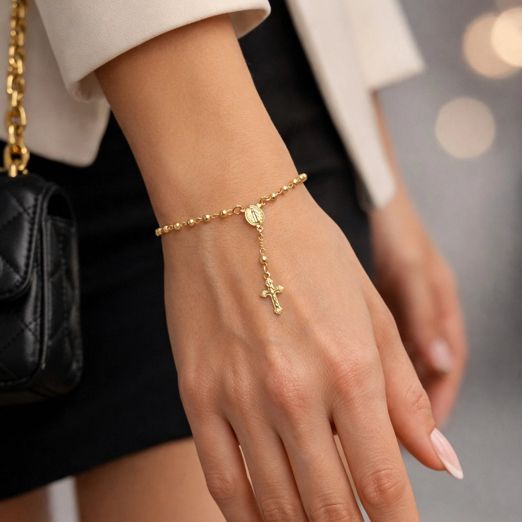 18K Gold Filled Virgin Mary Rosary Bracelet