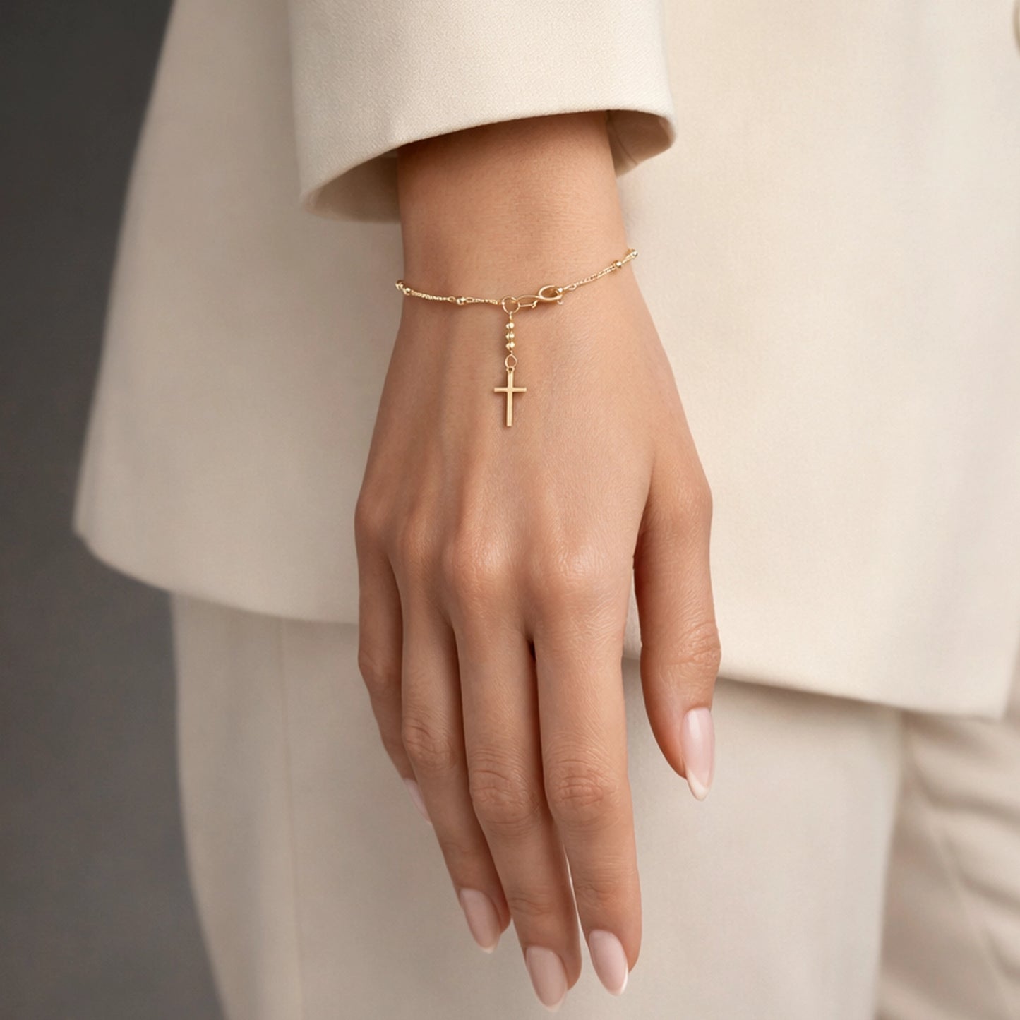 Timeless Beaded Bracelet with Dangle Cross Charm