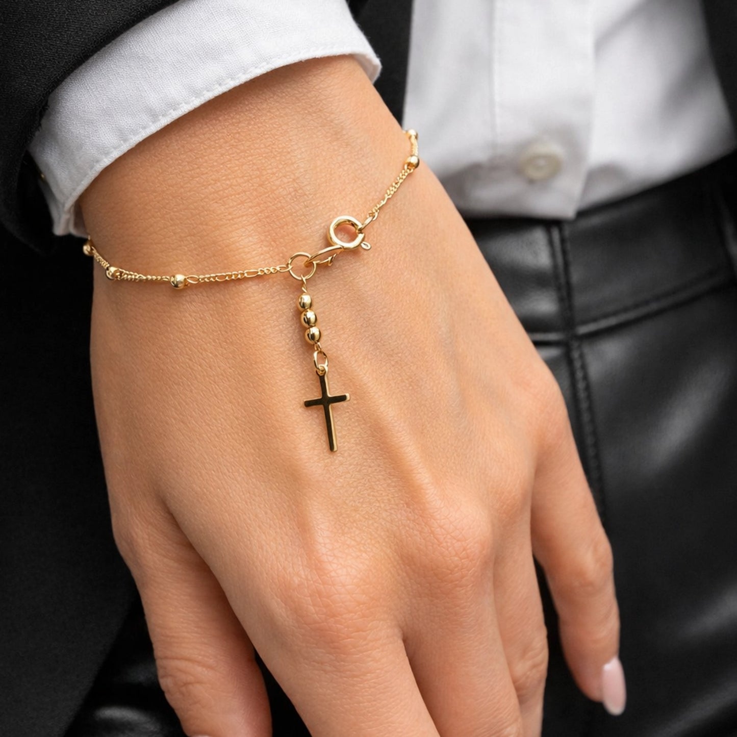 Timeless Beaded Bracelet with Dangle Cross Charm