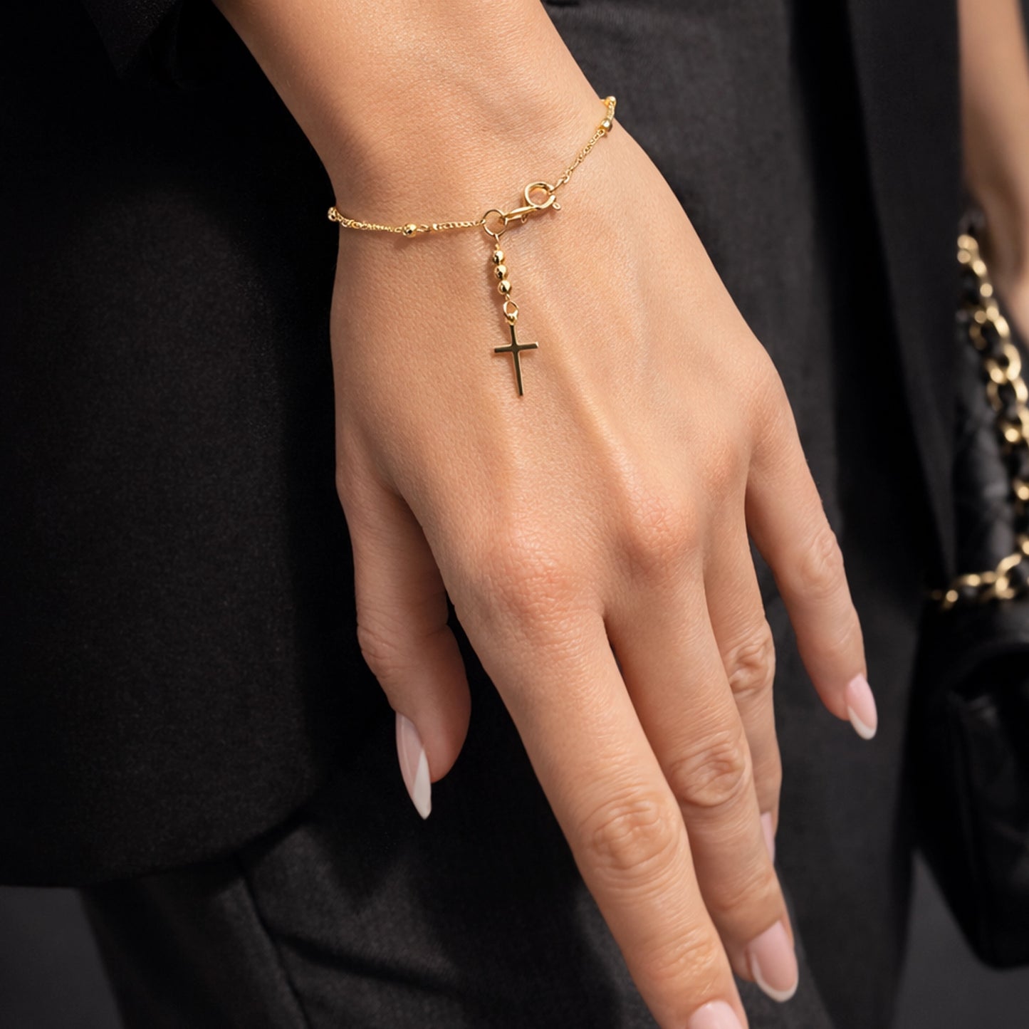 Timeless Beaded Bracelet with Dangle Cross Charm