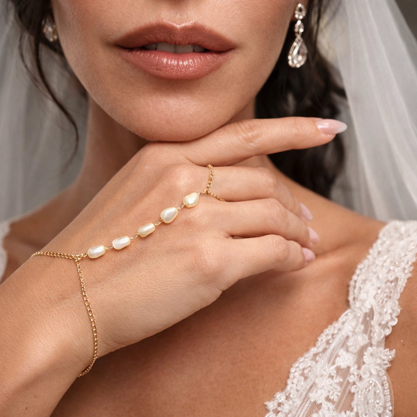 Baroque Pearl Adjustable Hand Chain in 18K Gold Filled