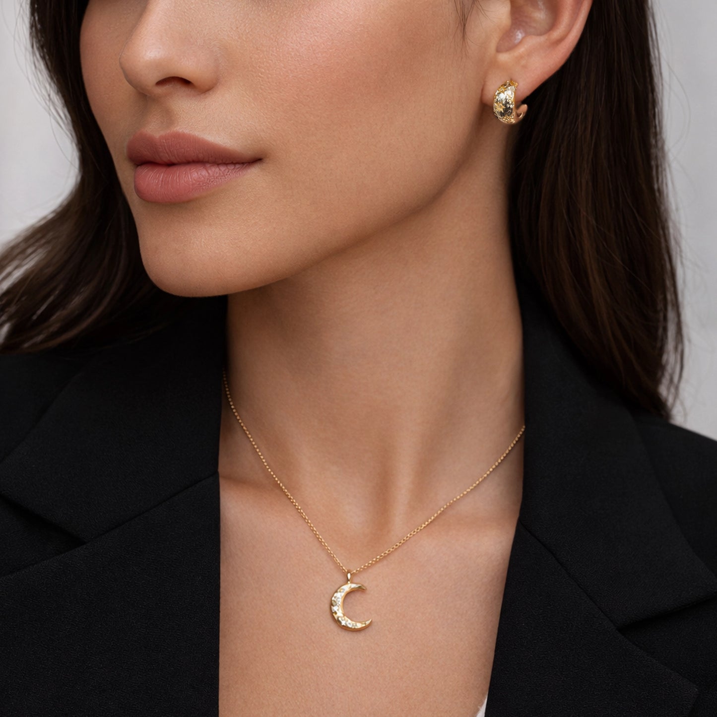 Crescent Moon Puffed Pendant Necklace