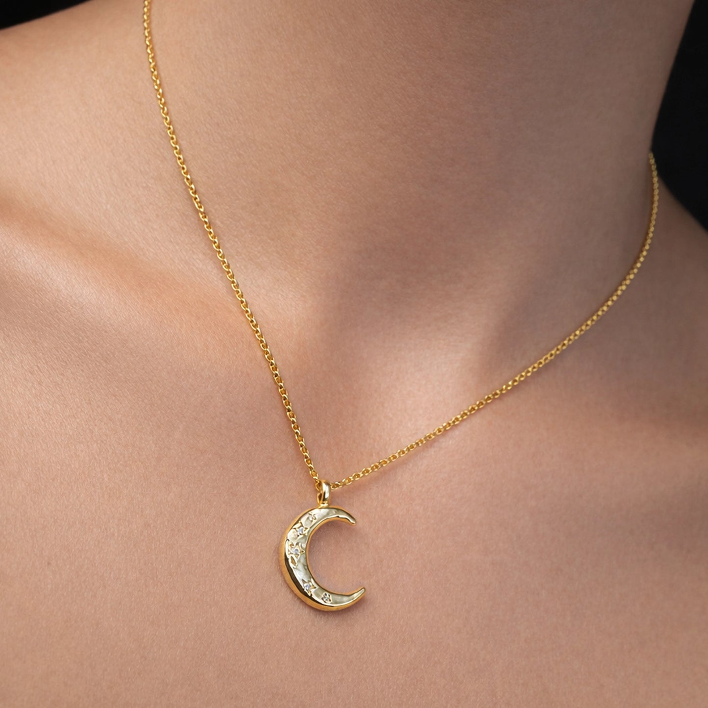 Crescent Moon Puffed Pendant Necklace