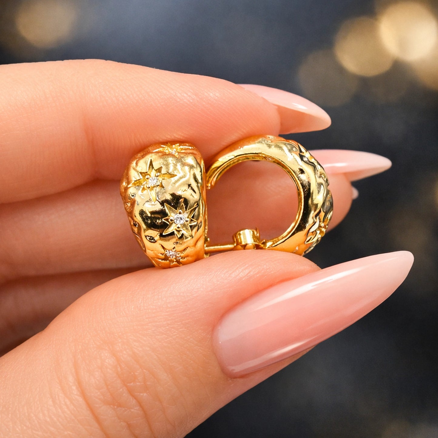 Crescent Moon Gold Filled Puffed Earrings