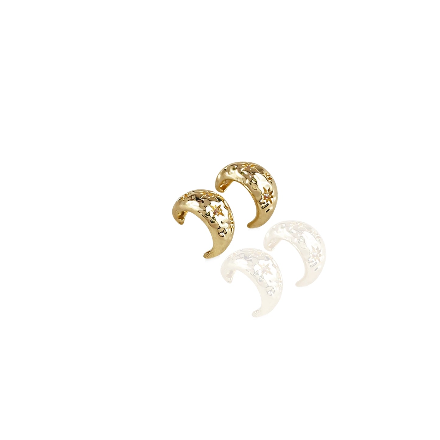 Crescent Moon Gold Filled Puffed Earrings