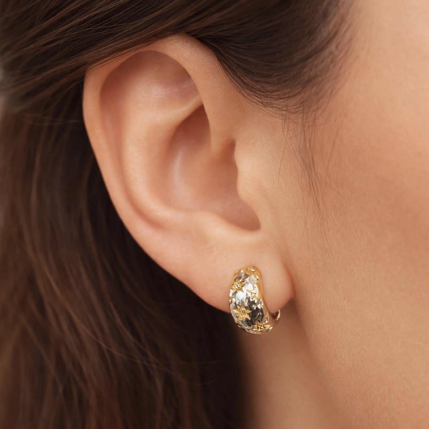 Crescent Moon Gold Filled Puffed Earrings