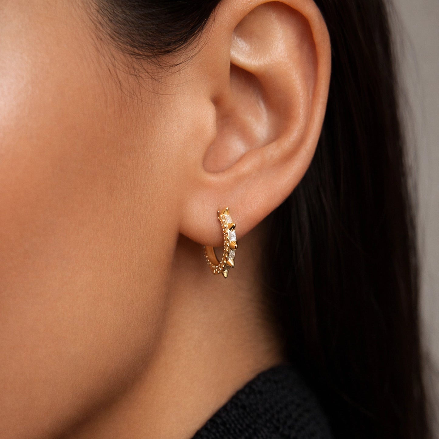 18k Gold Filled CZ Spike Hoop Earrings