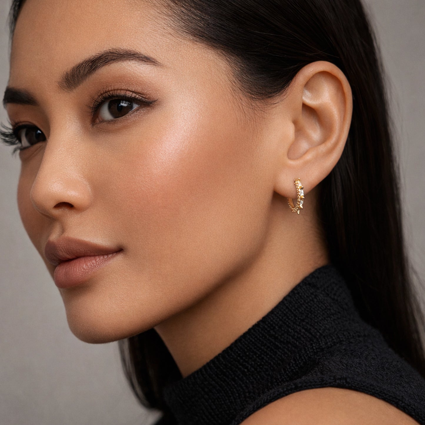 18k Gold Filled CZ Spike Hoop Earrings