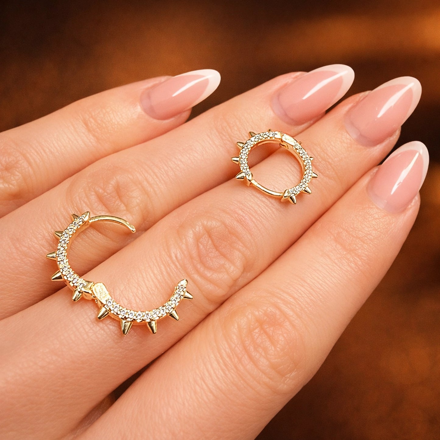 18k Gold Filled CZ Spike Hoop Earrings