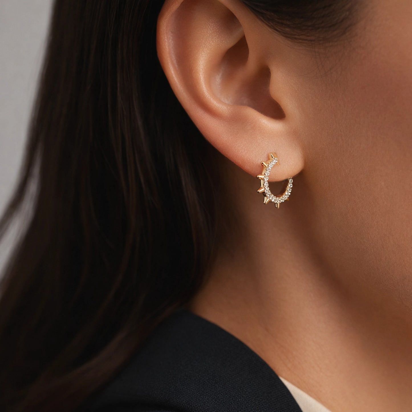 18k Gold Filled CZ Spike Hoop Earrings