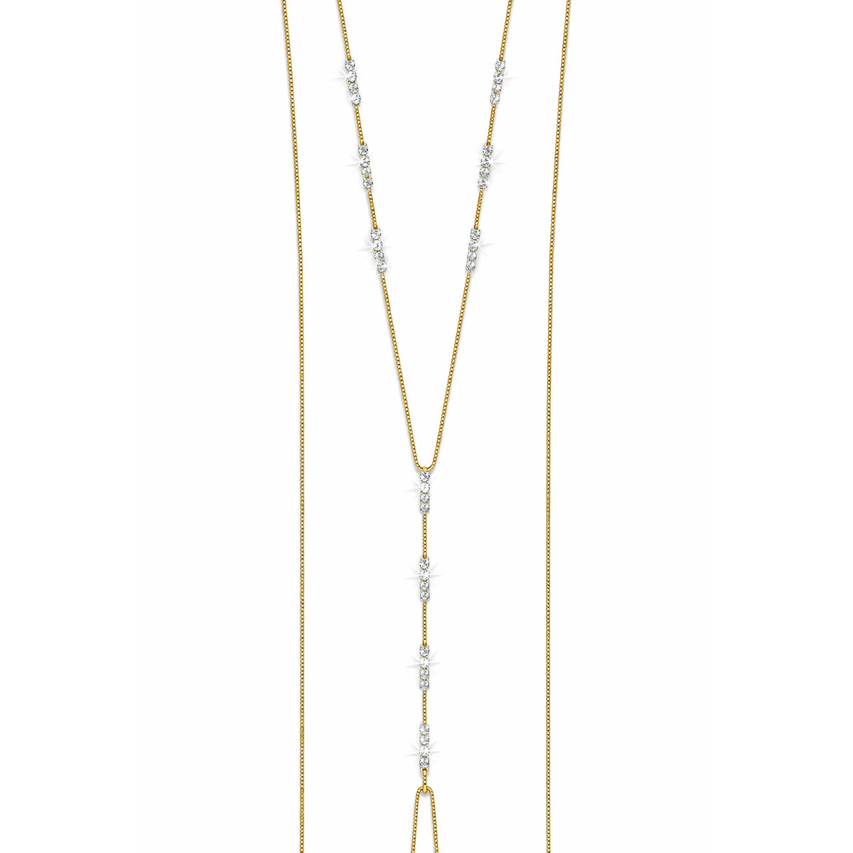 Elegant 18K gold filled CZ body chain necklace with layered lariat design