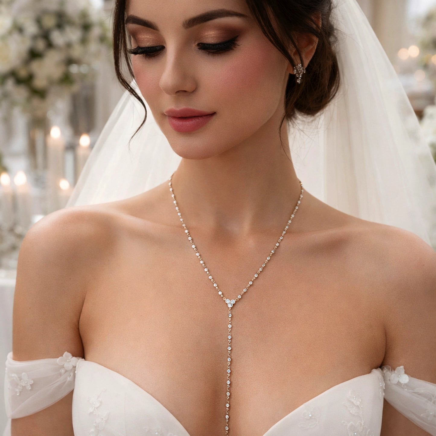 18K Gold Filled Lariat Necklace with CZ