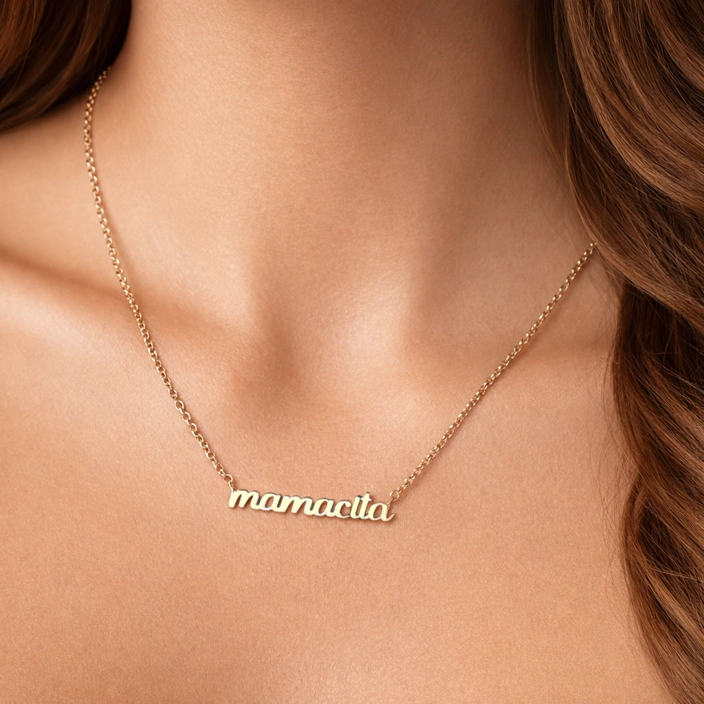 Mamacita Script Nameplate Charm Necklace