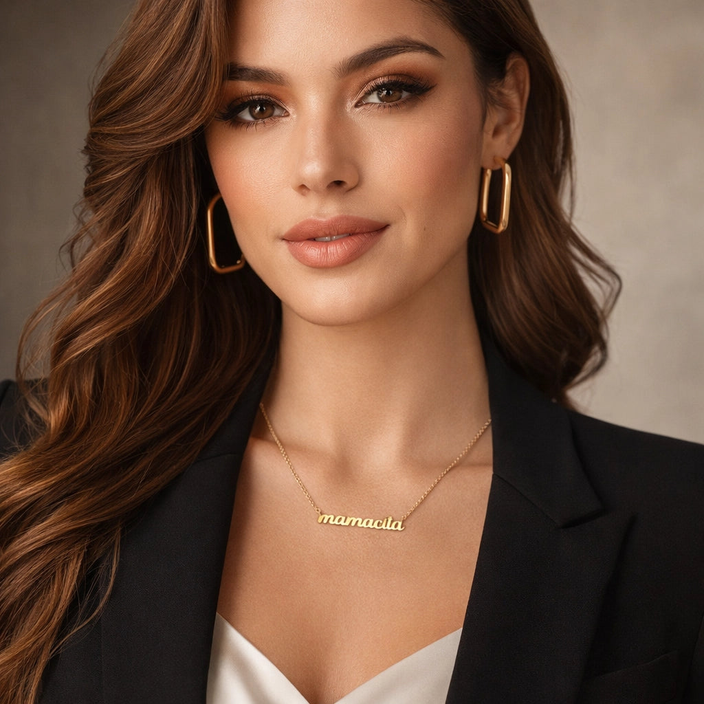 Mamacita Script Nameplate Charm Necklace