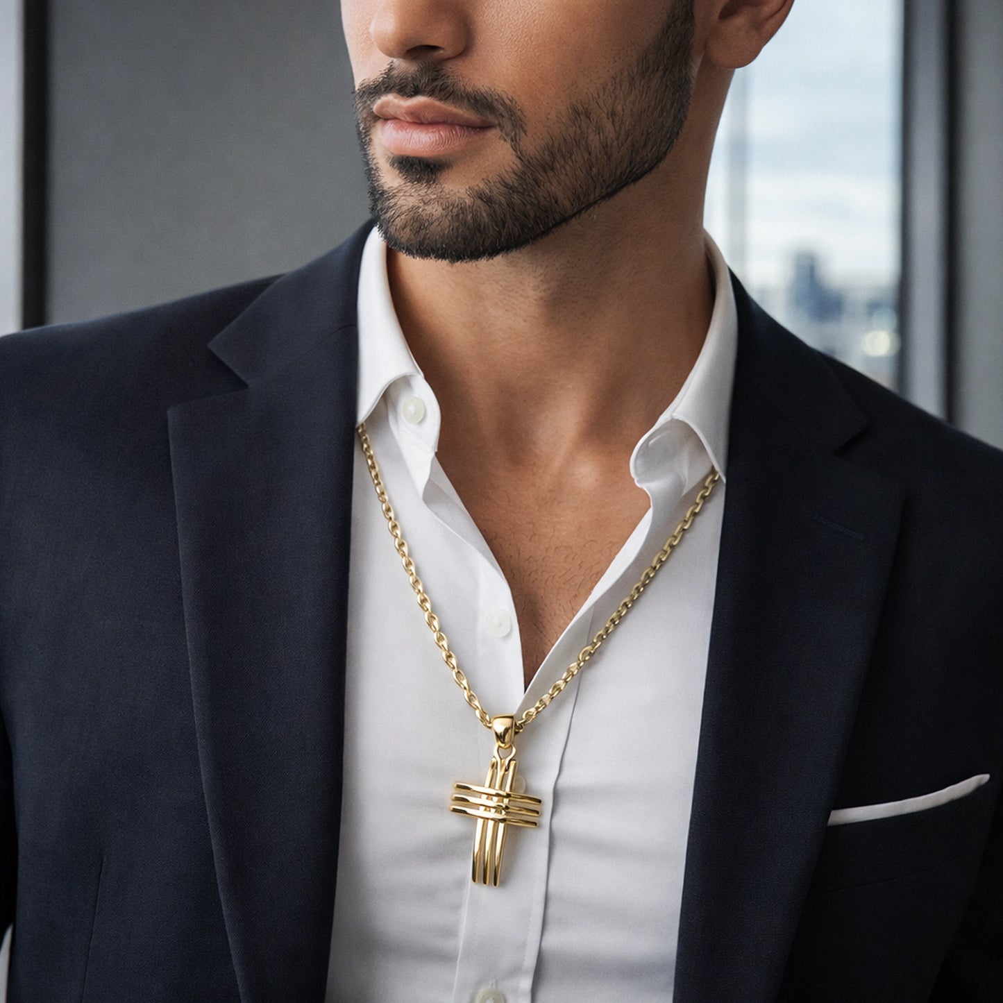 Stacked Bars Intricate Cross Necklace for Men or Women