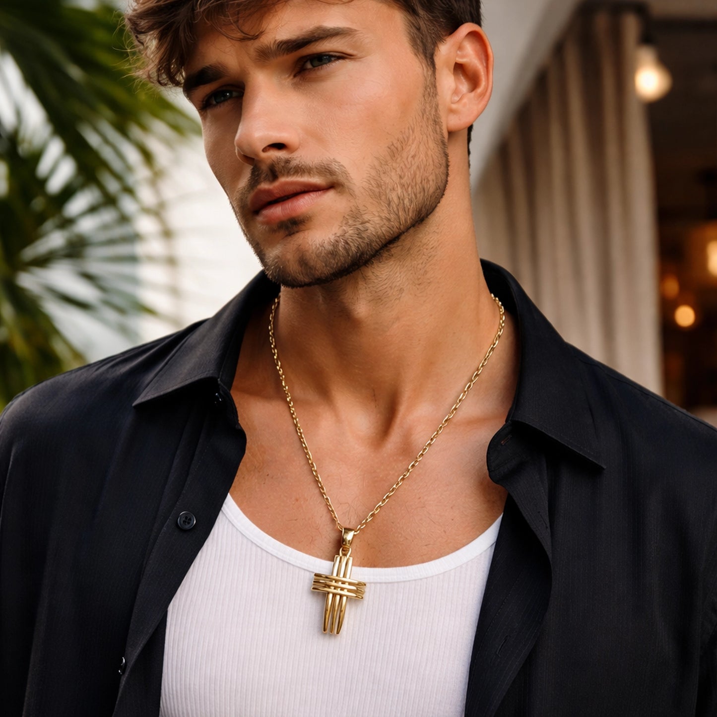 Stacked Bars Intricate Cross Necklace for Men or Women