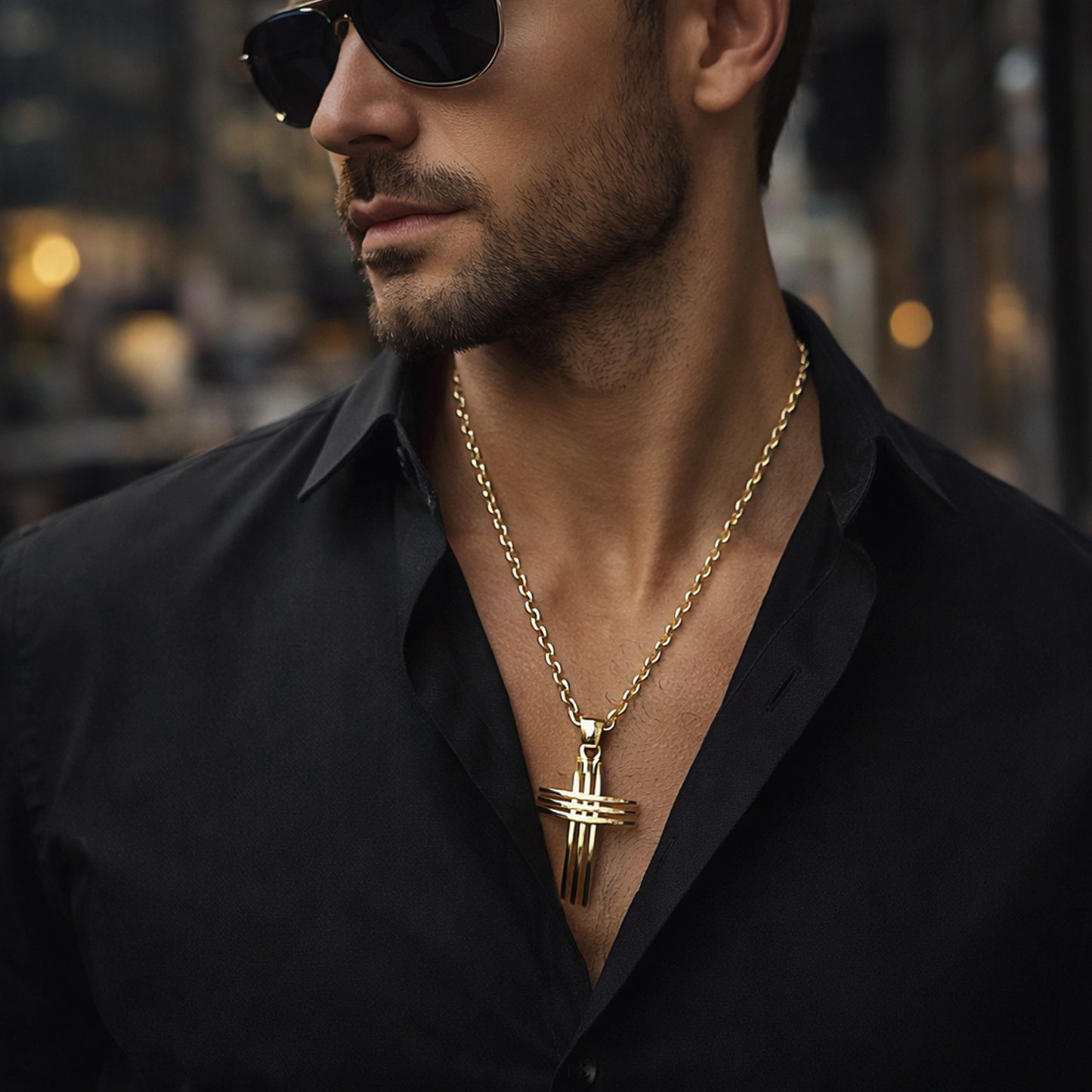 Stacked Bars Intricate Cross Necklace for Men or Women