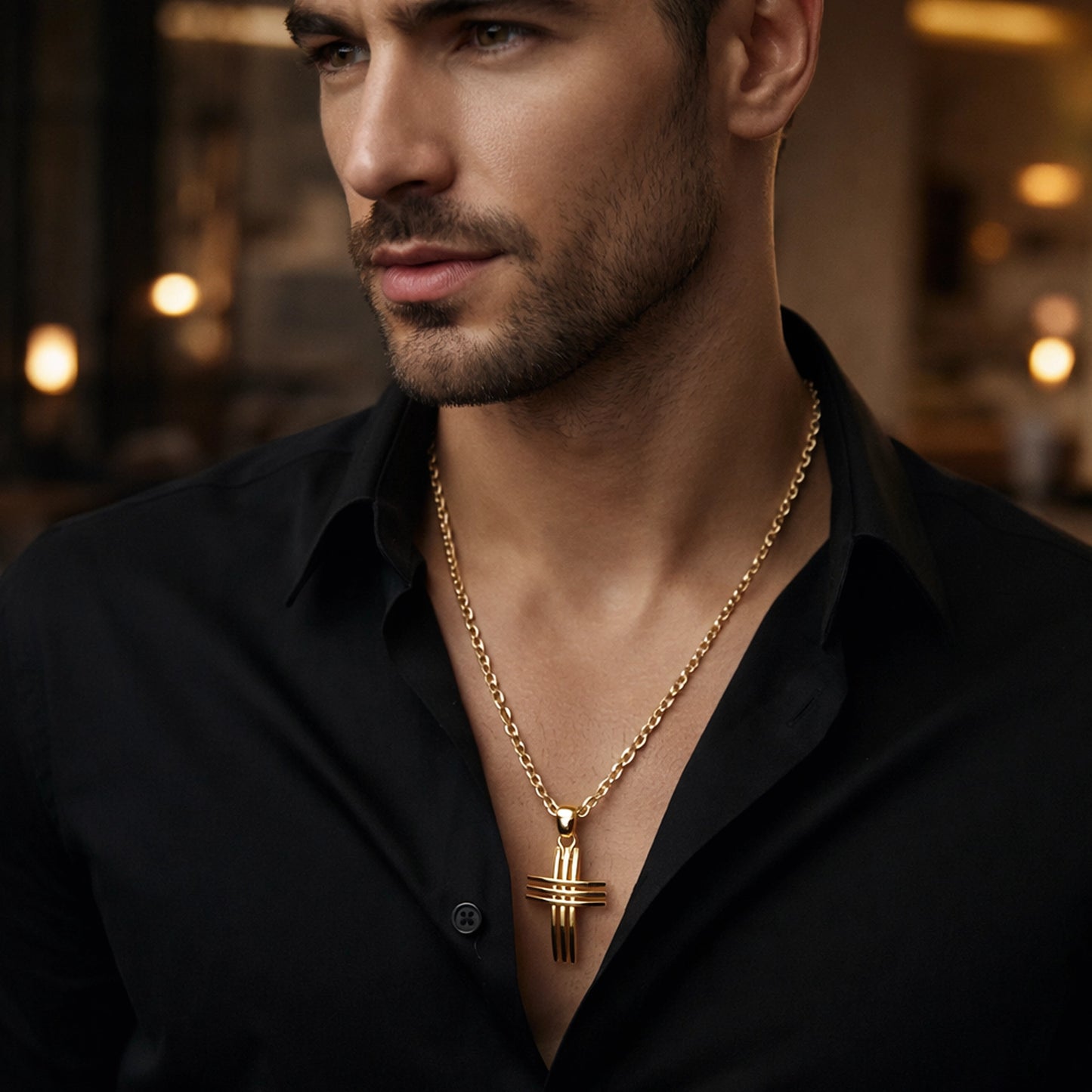 Stacked Bars Intricate Cross Necklace for Men or Women