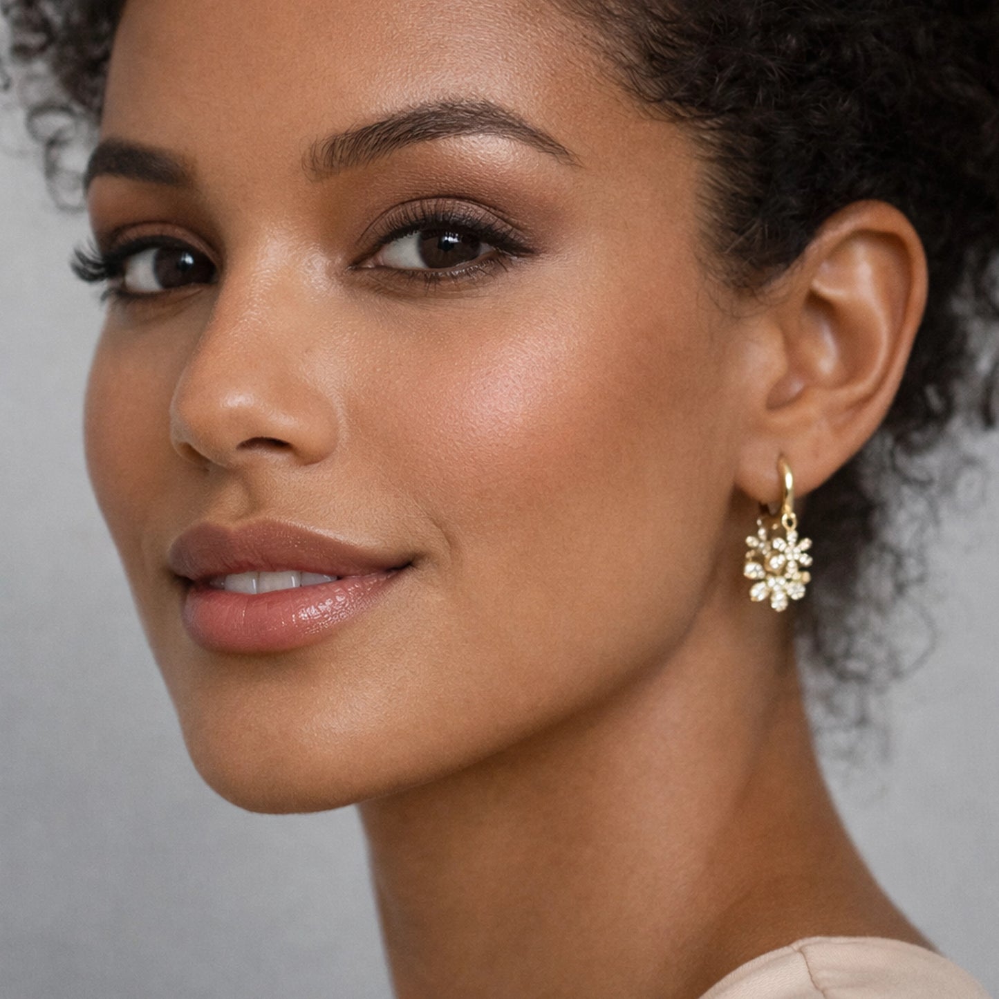 Huggie Hoops with Dangling Pave Flowers