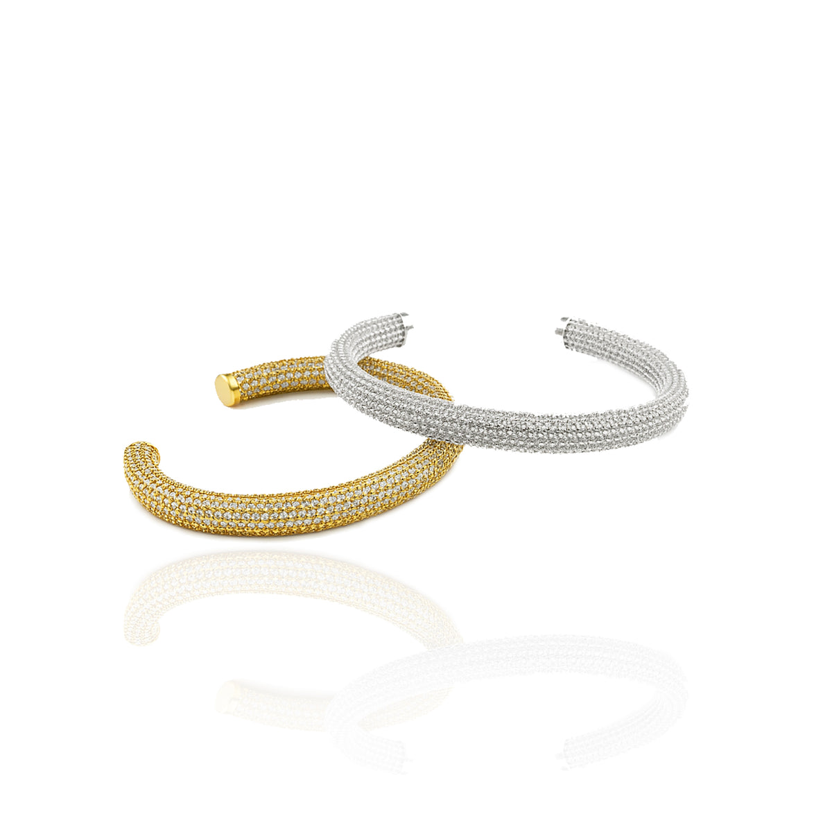 Bold CZ cuff bracelet with a sculptural pavé design and intense diamond-like sparkle